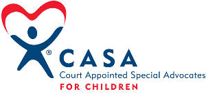 CASA logo featuring a blue figure with arms raised forming a red heart above its head, alongside the text CASA Court Appointed Special Advocates for Children.