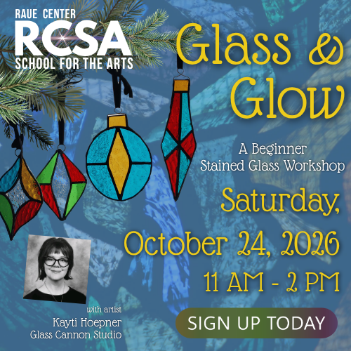 Event flyer with stained glass ornaments, tree branches, and text promoting Glass & Glow, a beginner stained glass workshop on Saturday, October 24, 2026, 11 AM–2 PM. Includes artist photo and a Sign Up Today button. Event flyer with stained glass ornaments, tree branches, and text promoting Glass & Glow, a beginner stained glass workshop on Saturday, October 24, 2026, 11 AM–2 PM. Includes artist photo and a Sign Up Today button.